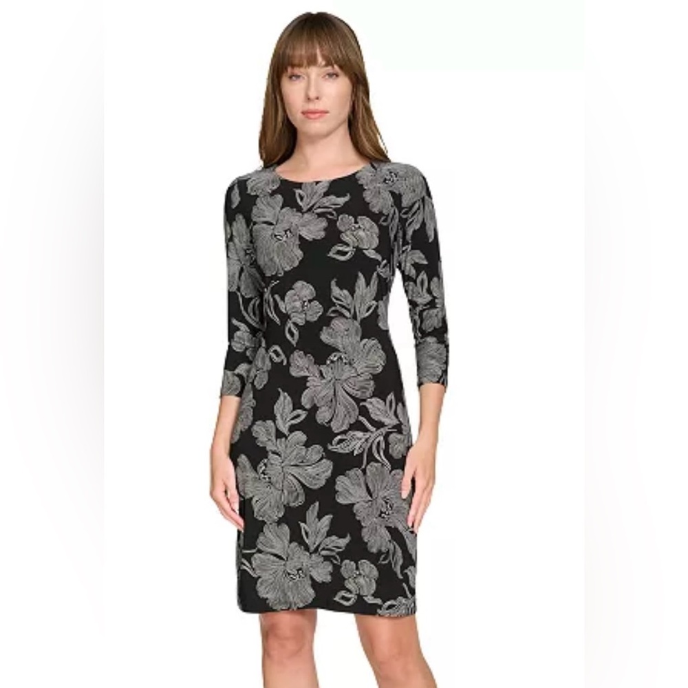 NWT Tommy Hilfiger Black Shift Dress w/ White Floral Design